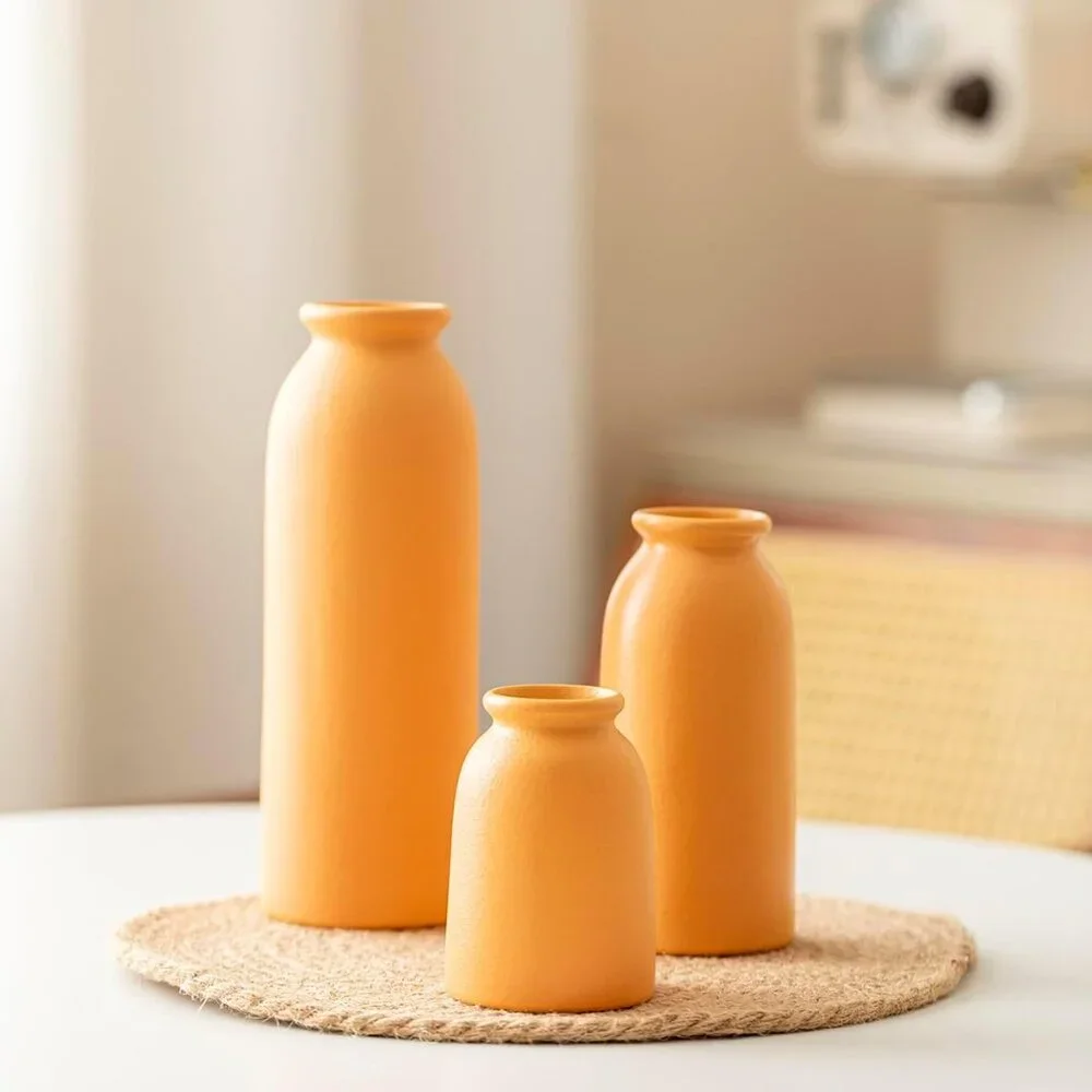 Set-3 Ceramic Orange Modern Style Dried Flower Vases Pampas Grass Home Decor
